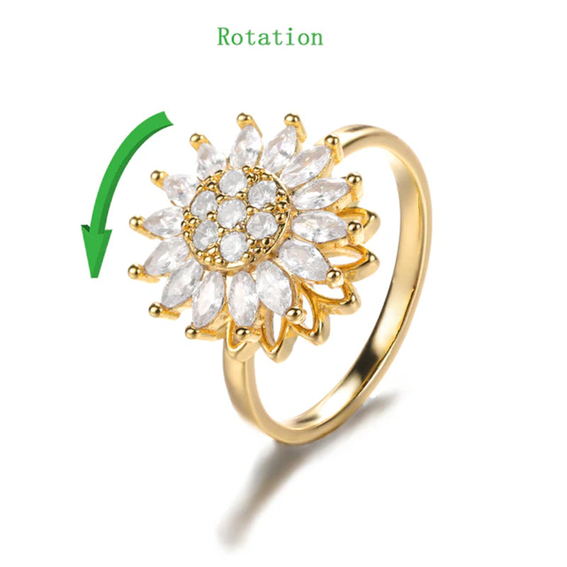 Fashion Crystal Sunflower Rings for Women Rotatable anti Stress Anxiety Zircon Adjustable Ring You Are My Sunshine Jewelry Gifts