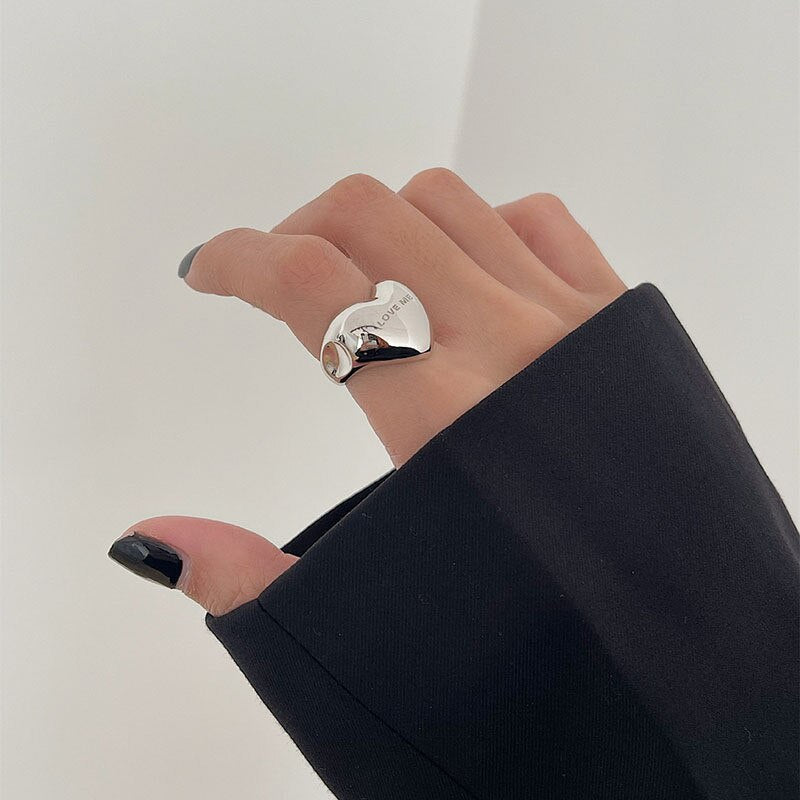 New Trendy Silver Color Rings Women Accessories Elegant Simple Smooth LOVE Heart Party Jewelry Birthday Gifts