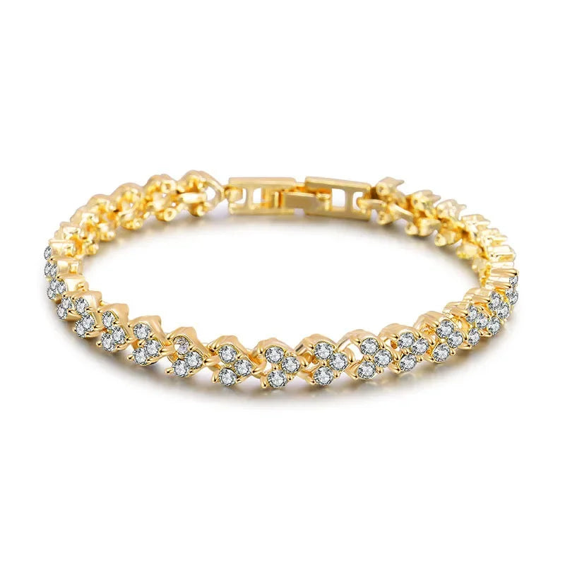 Luxury Roman Crystal Bracelet for Women Fashion Heart Chain Bracelets Rhinestone Bangle Bridal Jewelry Accessories Free Shipping