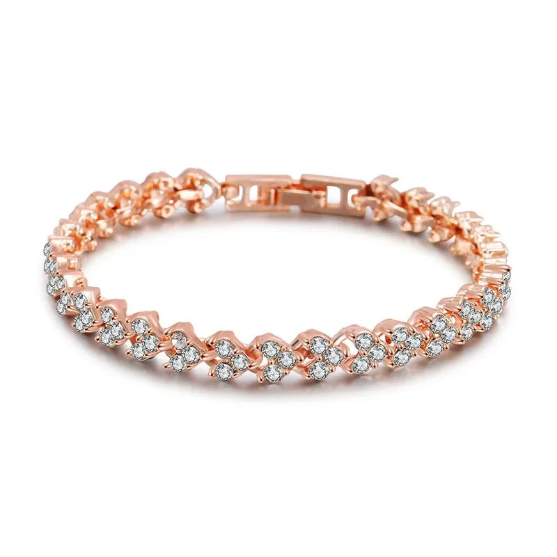 Luxury Roman Crystal Bracelet for Women Fashion Heart Chain Bracelets Rhinestone Bangle Bridal Jewelry Accessories Free Shipping