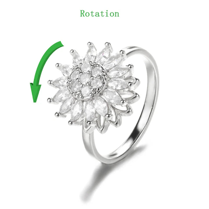 Fashion Crystal Sunflower Rings for Women Rotatable anti Stress Anxiety Zircon Adjustable Ring You Are My Sunshine Jewelry Gifts