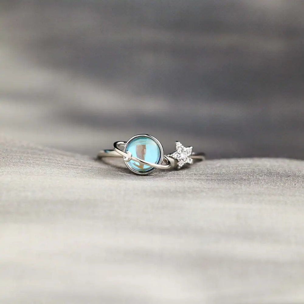To My Daughter Rotatable Star Moon Anxiety Ring with Gift Card for Women Vintage Opal Planet Relief Spinner Fidget Rings Jewelry